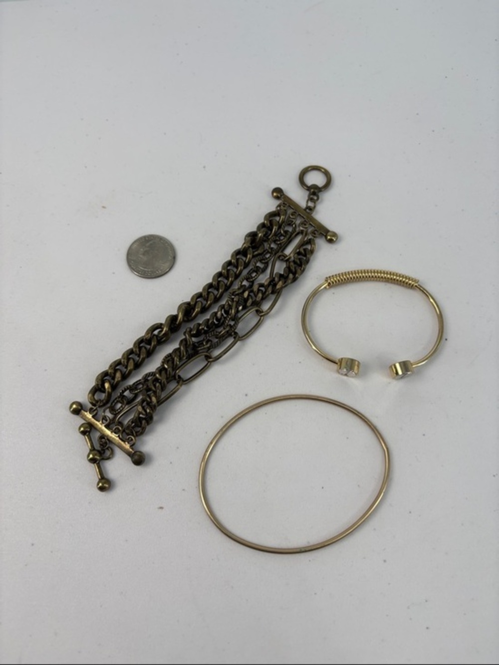 🐯 3 Gold-Tone Mixed Bracelet Set - Layered Chain & Bangle Trio